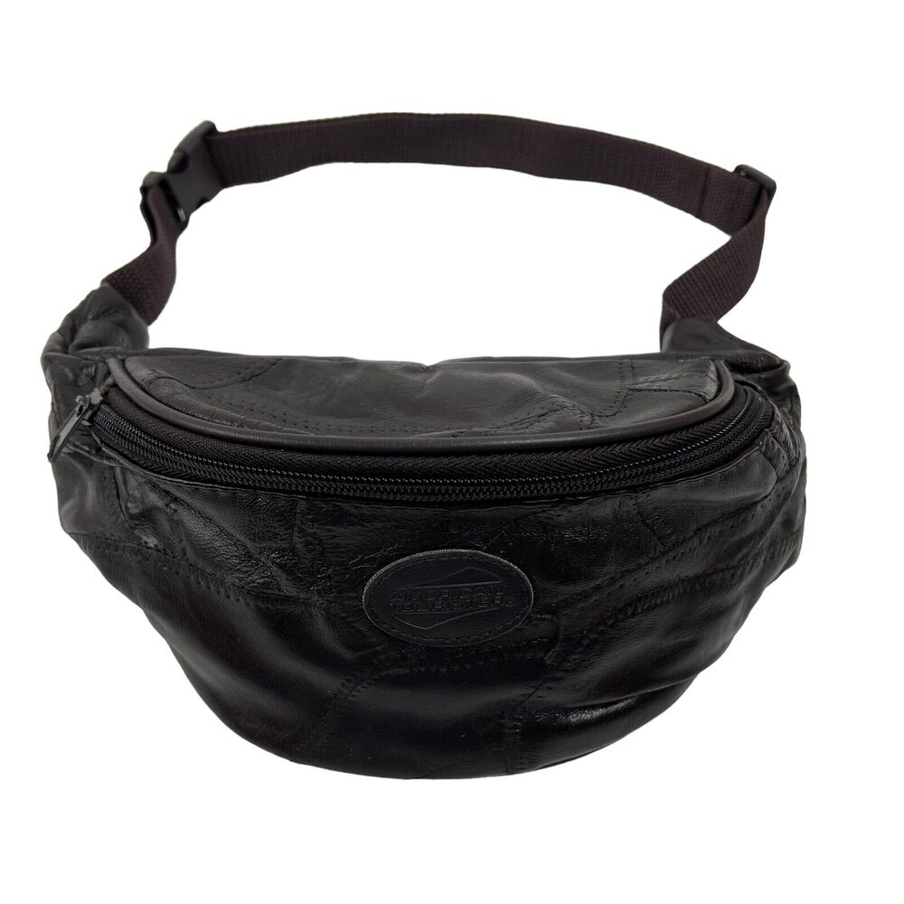 American‎ Tourister Leather Brown Patchwork Fanny Pack Bum Waist Belt Bag Unisex